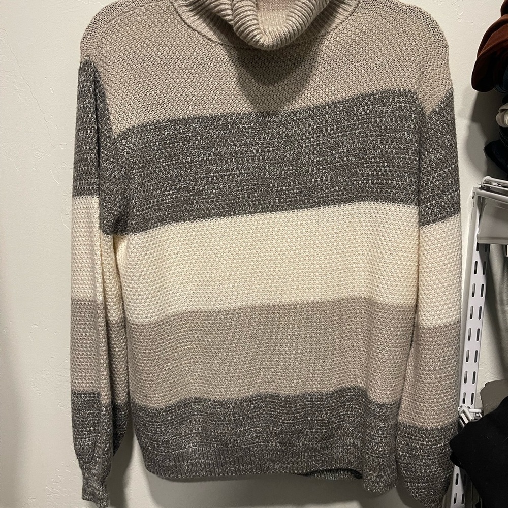 Striped Sweater - Gray, Cream, and Tan